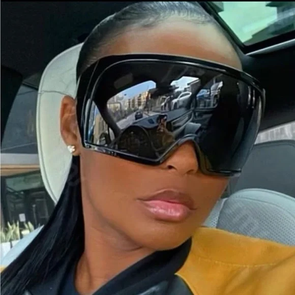 Oversized Black Shield Visor Sunglasses - Picture 1 of 9